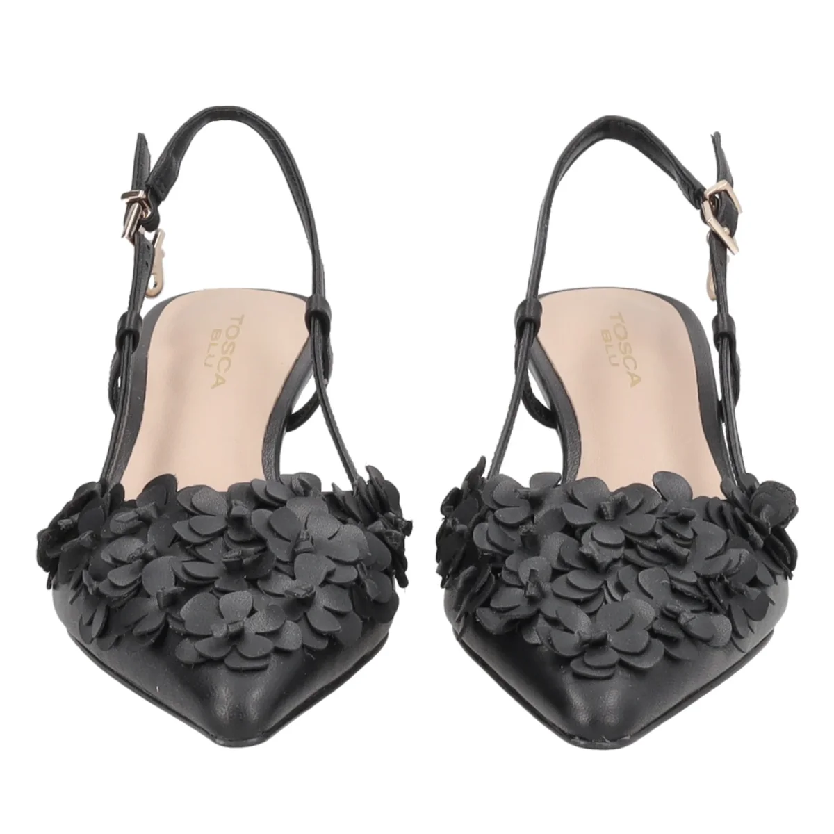Slingback Doha in pelle con fiori colore nero - immagine 3
