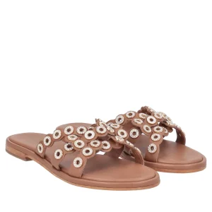 Sandalo flat Marrakech in pelle con vele colore biscotto