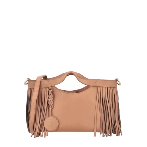 Borsa a mano con frange Portofino colore biscotto