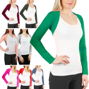 Coprispalle donna top bolero maniche lunghe giacca elasticizzato nuovo CC-816 [petrolio, Taglia unica]